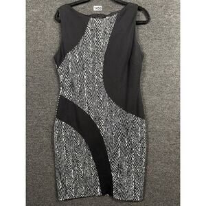 Cache Bodycon Dress Womens Size 12 Black Colorblock Back Zipper Tight Dinner